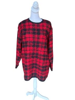 Paul Harris Design Vintage Plaid Fuzzy Mohair Blend Tartan Sweater Women Medium